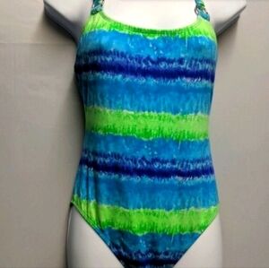 Vintage Folley Beach Women's One Piece Swim Suit Size M Striped